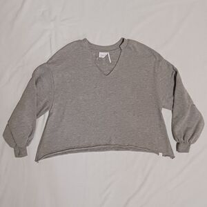 Out From Under Grey V-Neck Oversized Cropped Balloon Sleeve Sweatshirt XS